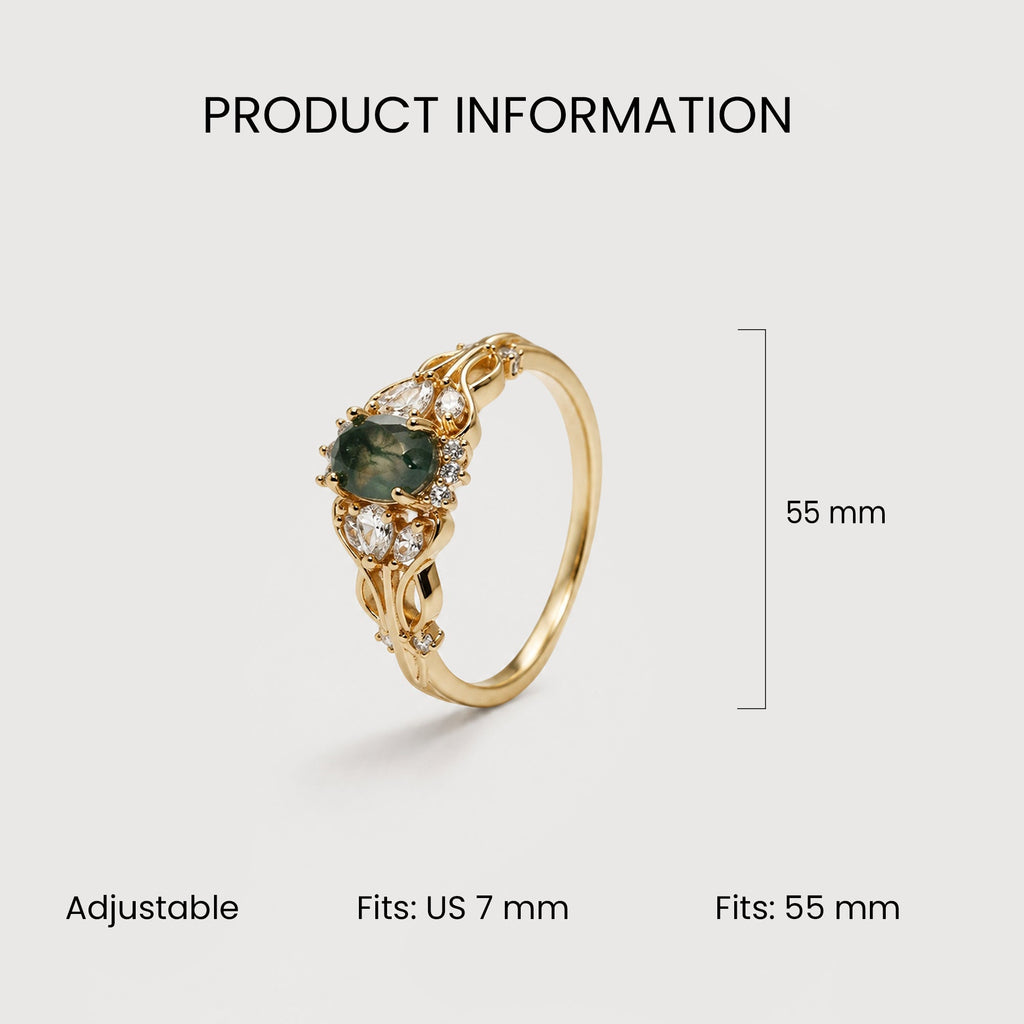 Natural Moss Agate Zircon S925 Silver Ring