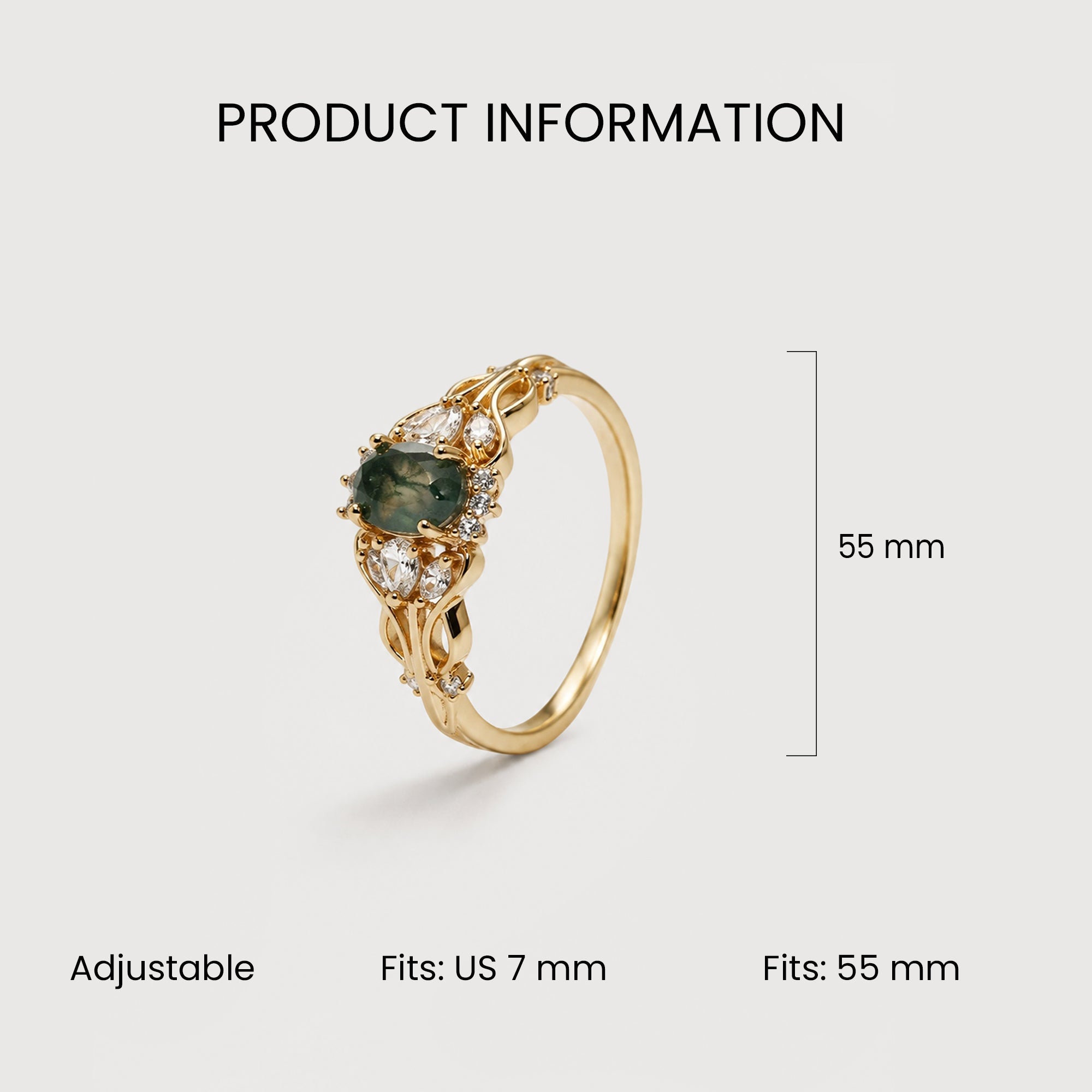 Natural Moss Agate Zircon S925 Silver Ring