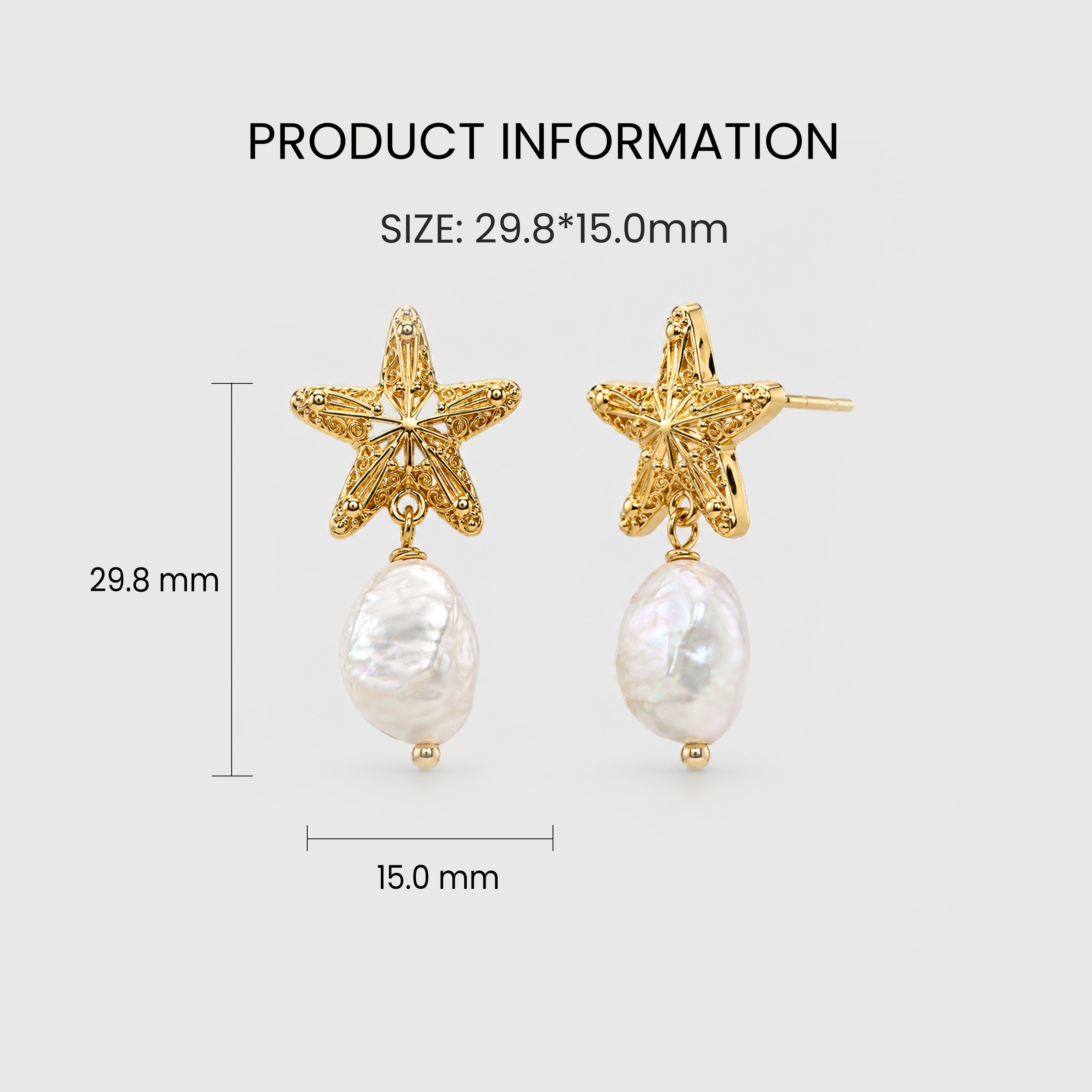 S925 Starfish Baroque Pearl Drop Earrings