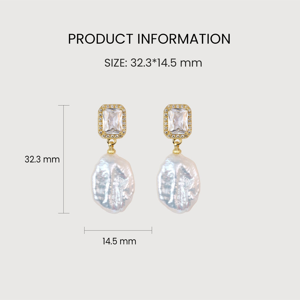 Rectangular Halo Pearl Drop Earrings