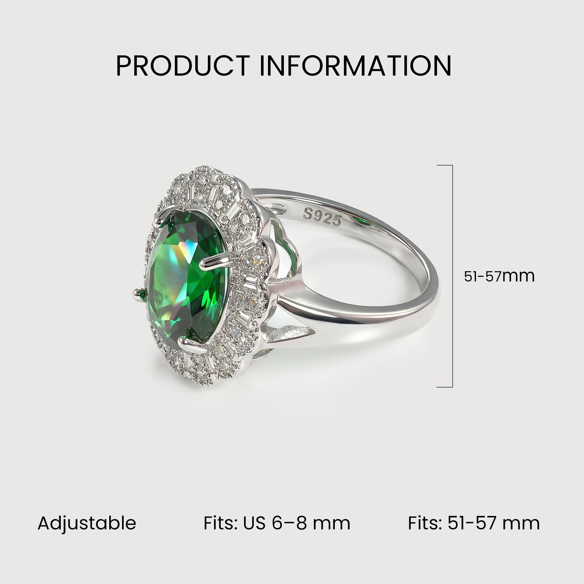 Silver-Tone Green Zircon Halo Copper Ring