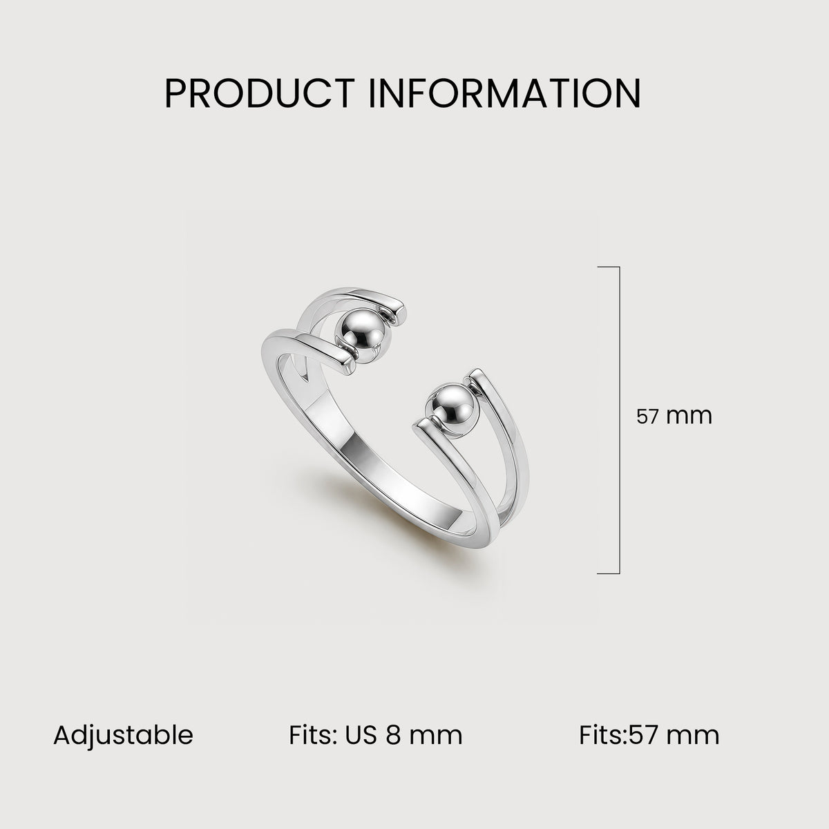Real Gold-Plated S925 Double Ball Open Ring