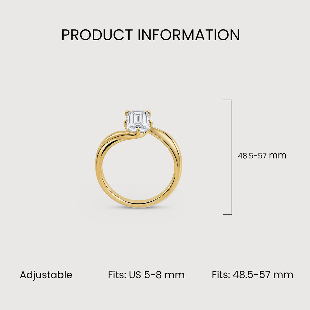 18K Gold-Plated S925 Emerald-Cut Zircon Ring