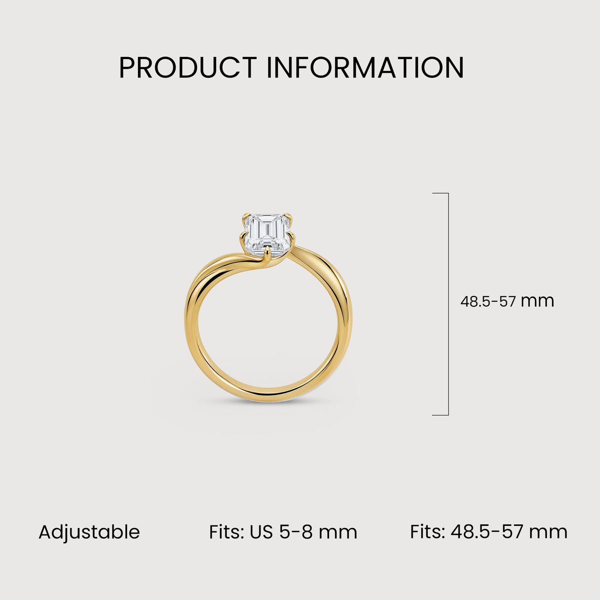 18K Gold-Plated S925 Emerald-Cut Zircon Ring