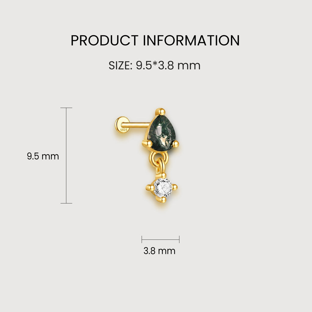 Moss Agate Zircon Flat-Back Drop Earrings