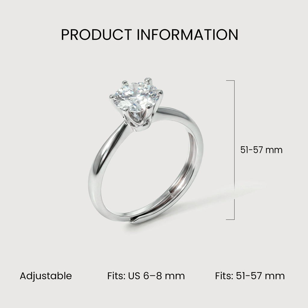 S925 Silver 2 ct Moissanite Six-Prong Ring