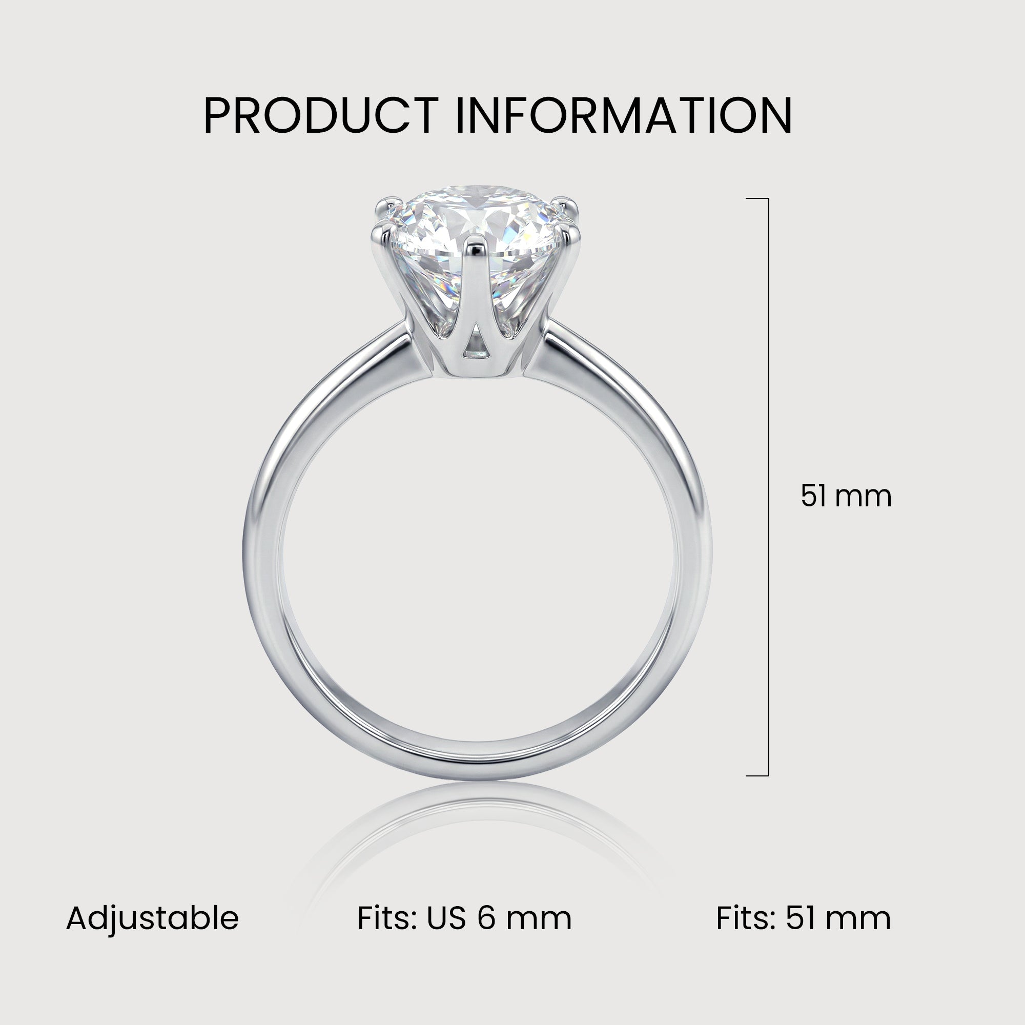 2 ct Round Moissanite S925 Solitaire Ring