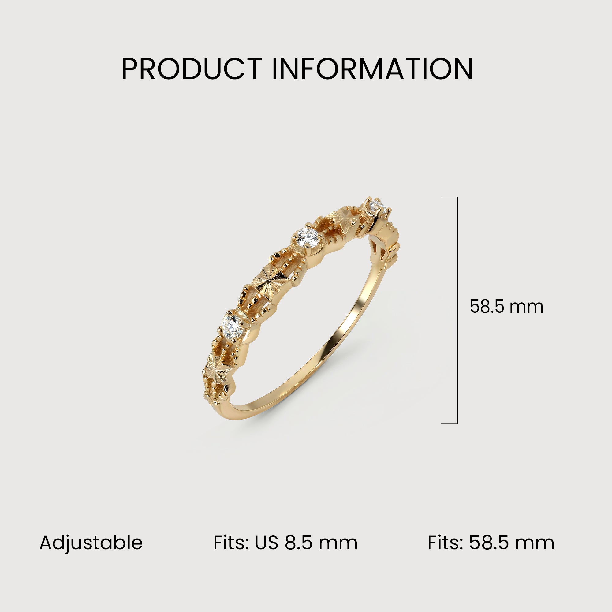 Gold-Plated S925 Patterned Stone Band Ring
