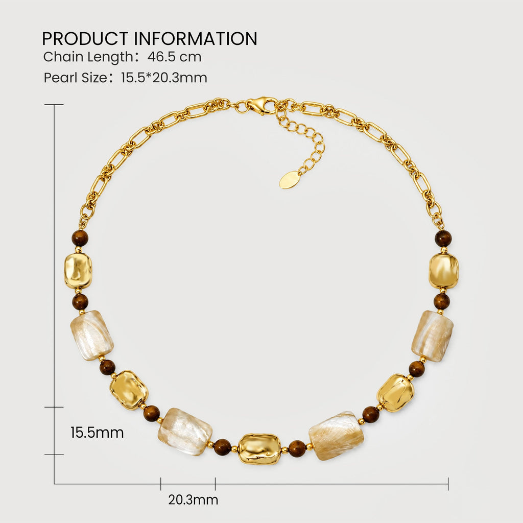 Tiger's Eye White Shell Bead Necklace