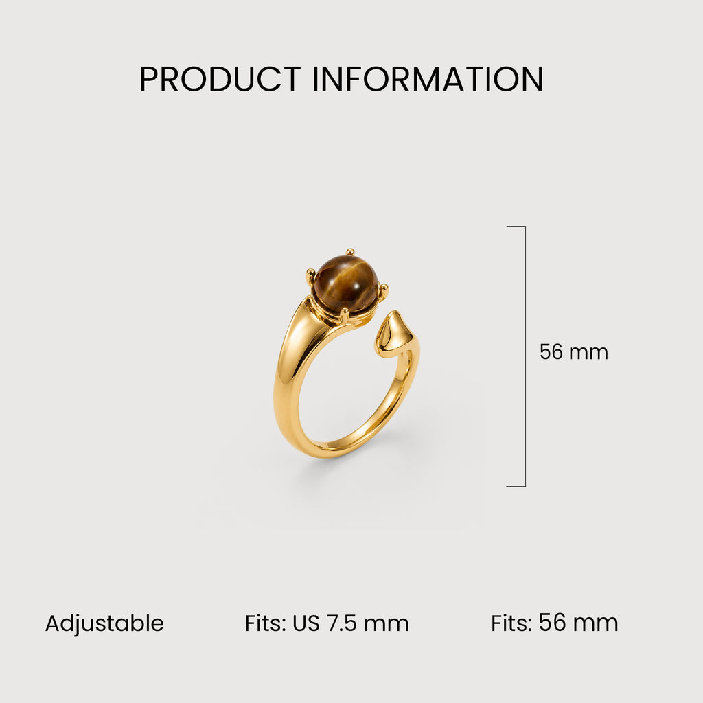 Natural Tiger's Eye Bypass 18K Gold-Plated Copper Ring