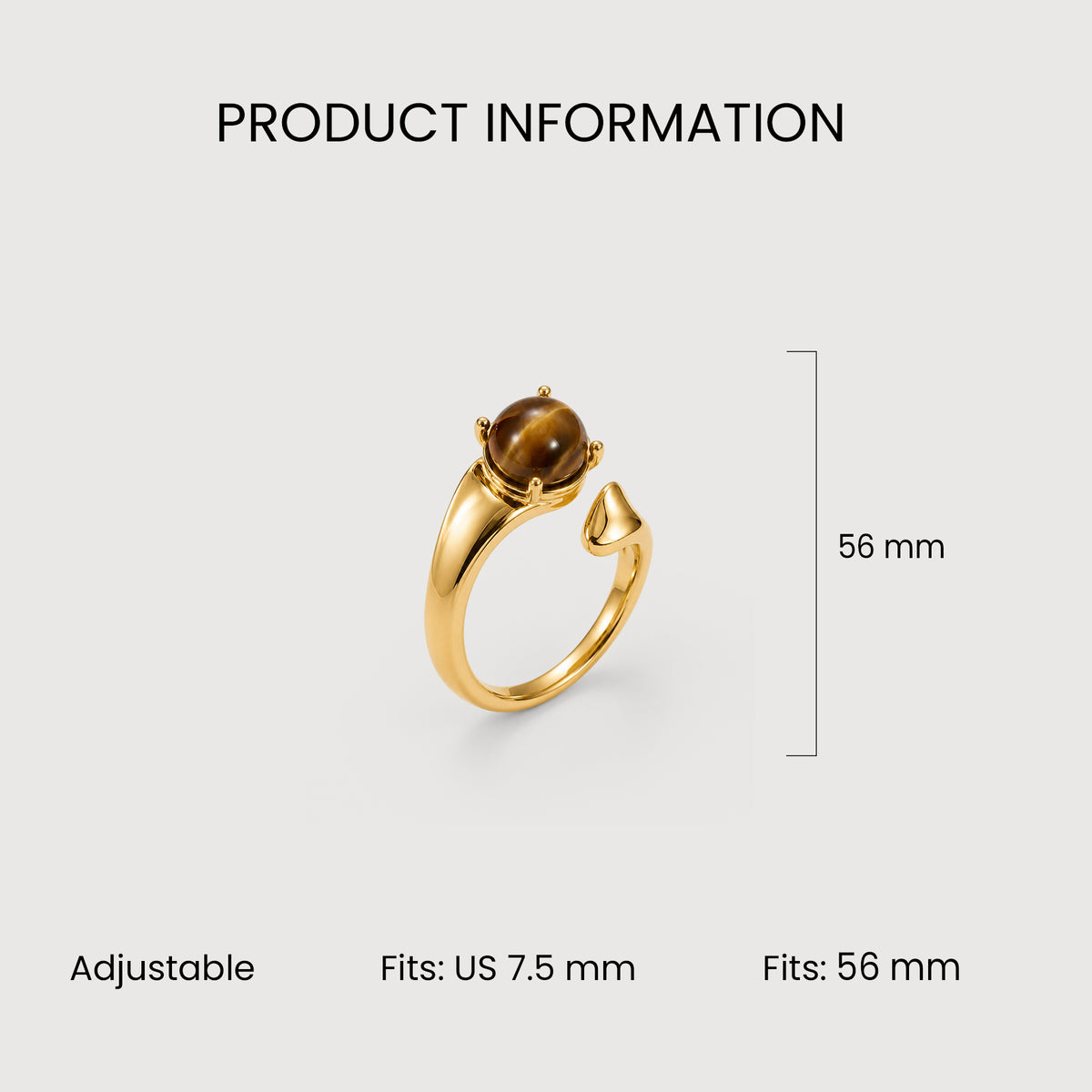 Natural Tiger's Eye Bypass 18K Gold-Plated Copper Ring