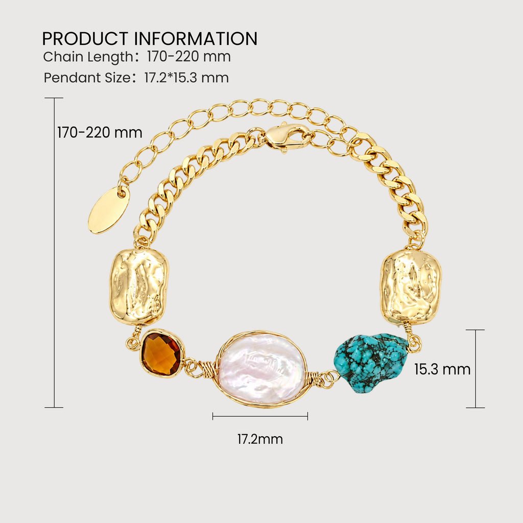 18K Gold-Plated Pearl and Turquoise Bracelet
