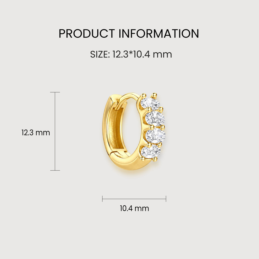Oval CZ Sterling Silver Huggie Hoops