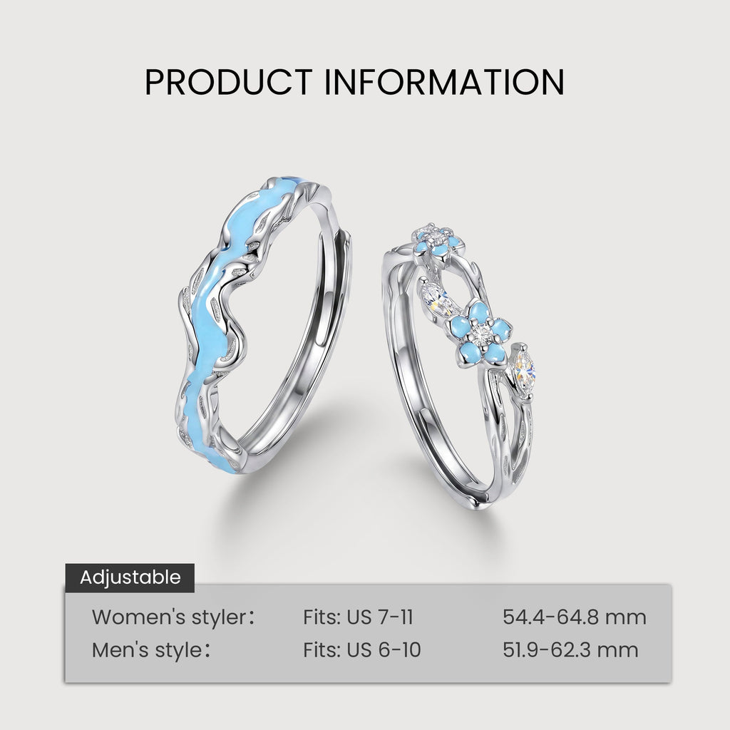 S999 Silver Forget-Me-Not Couple Ring Set