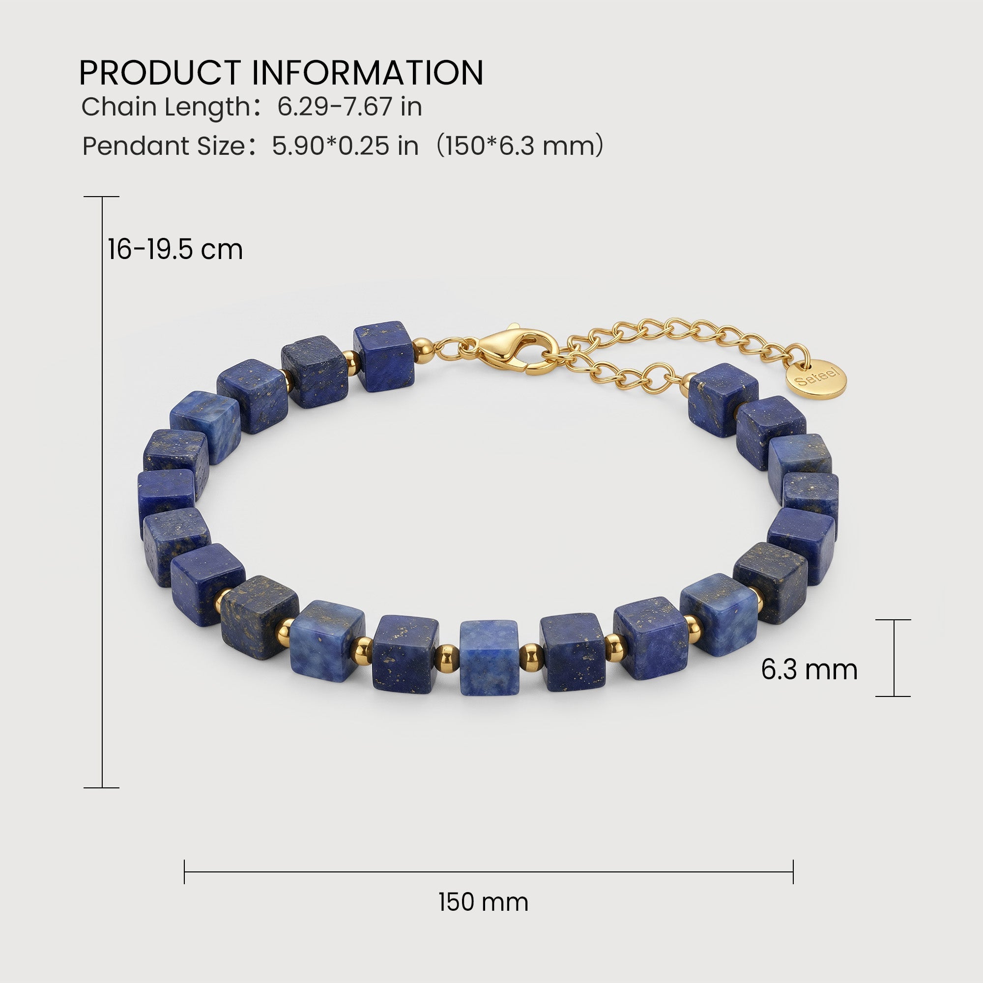 Blue Cube Bead Brass Chain Bracelet