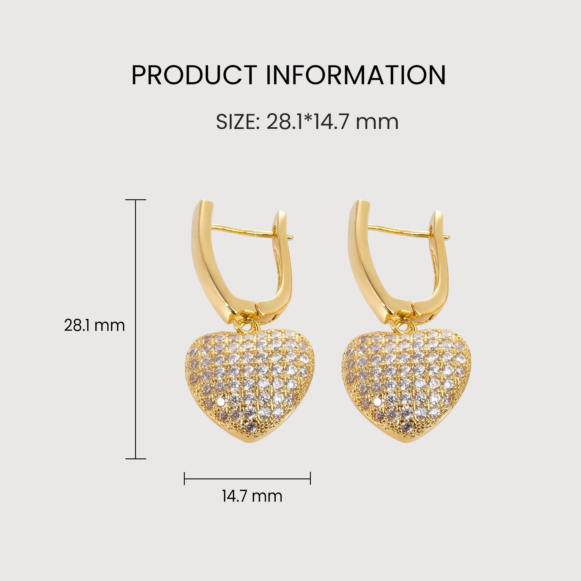 Pavé Zircon Heart Leverback Drop Earrings
