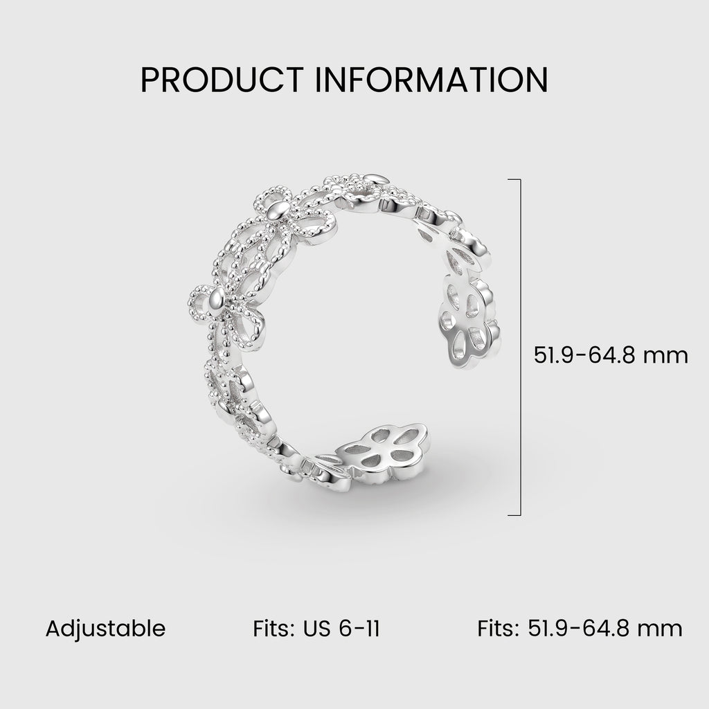 Floral Openwork S999 Silver Adjustable Ring