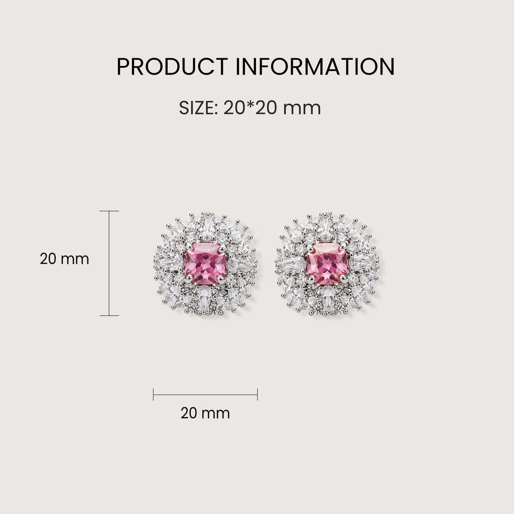 Pink Cushion Halo Zircon Stud Earrings