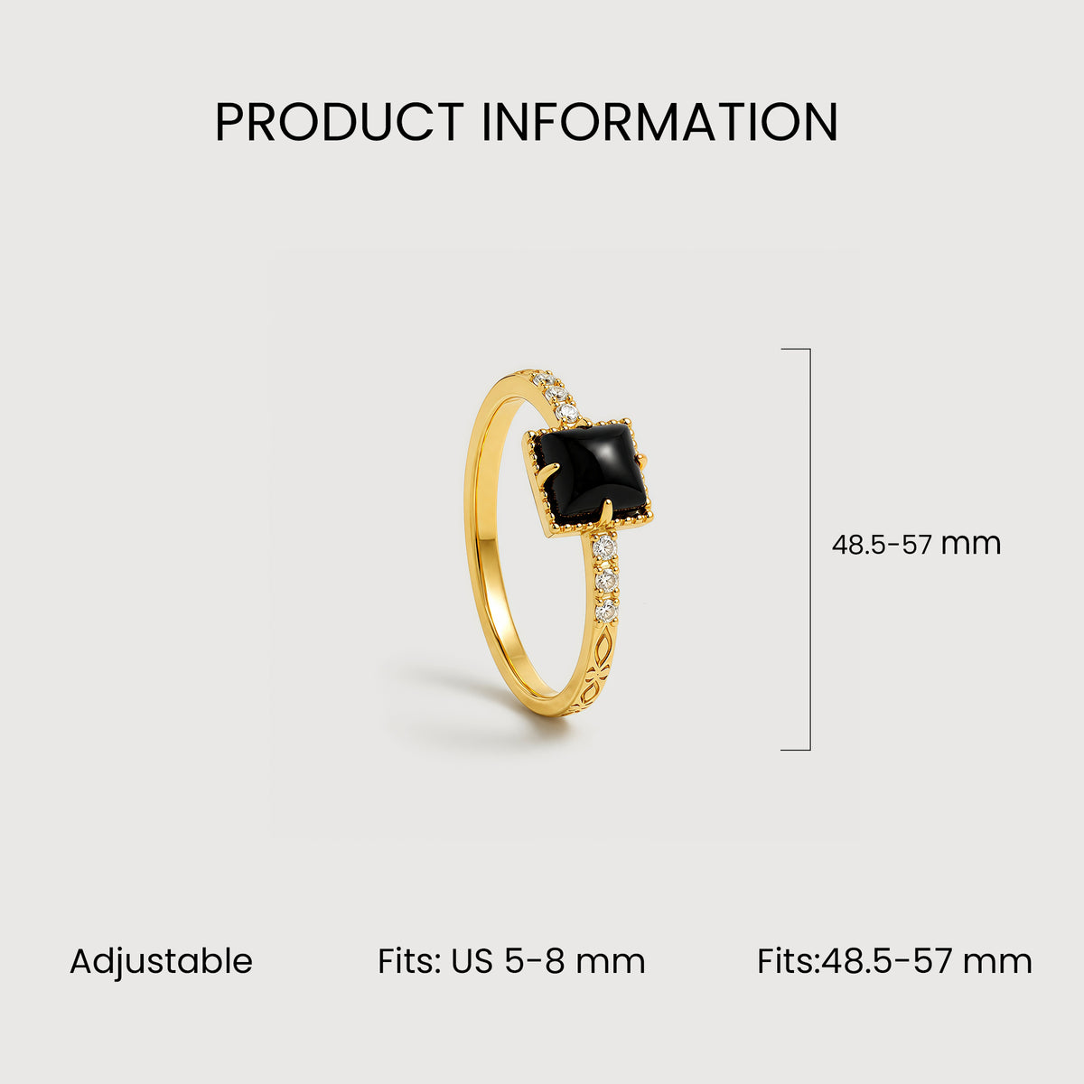 18K Gold-Plated S925 Black Onyx Square Ring