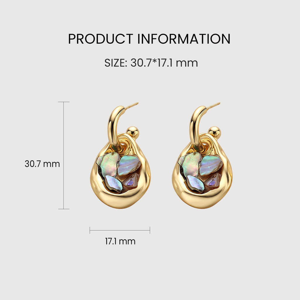 S925 Silver Abalone Shell Drop Hoop Earrings