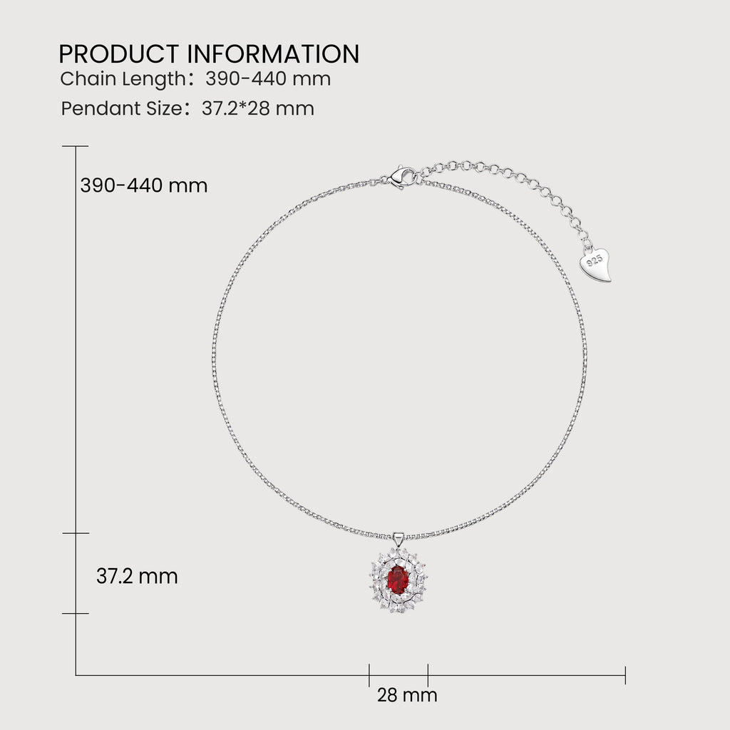 Red Oval Zircon Halo Pendant Necklace