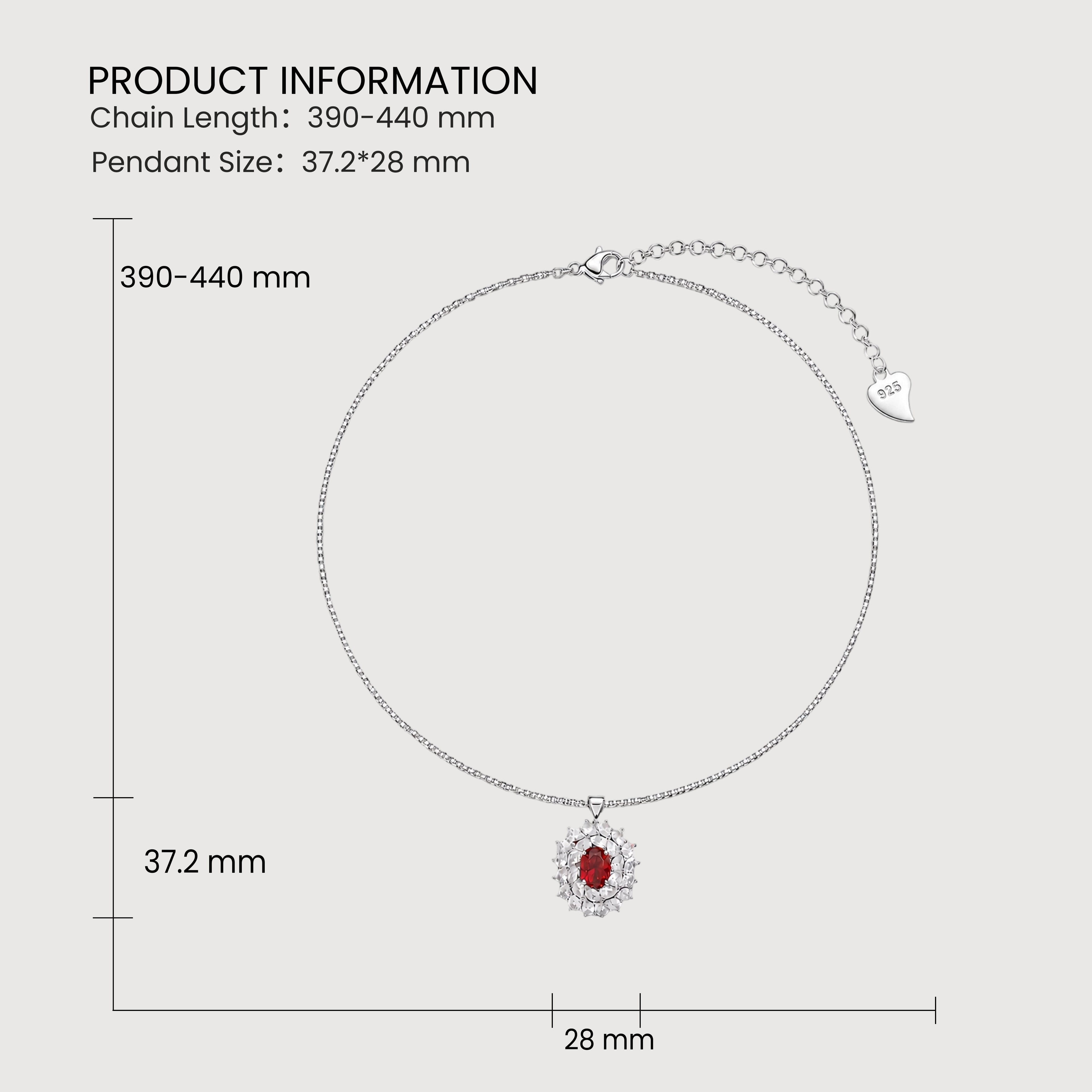 Red Oval Zircon Halo Pendant Necklace