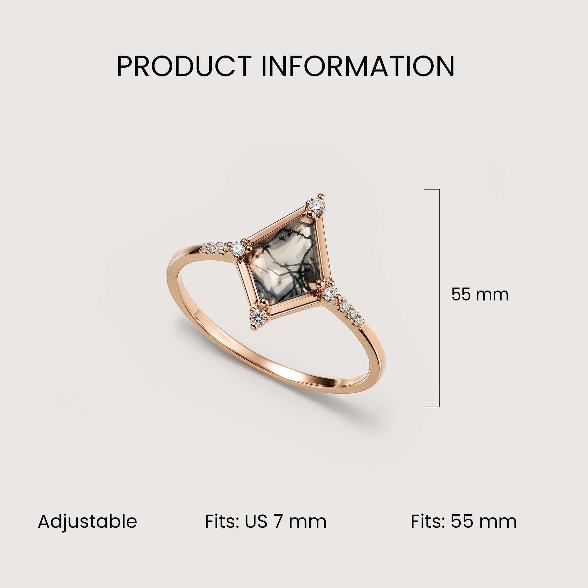 Kite Moss Agate Zircon S925 Silver Ring