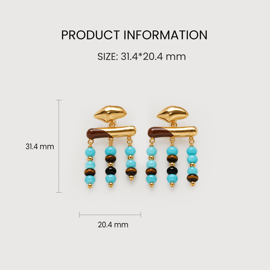Beaded Fringe Drop Earrings - Gold & Blue