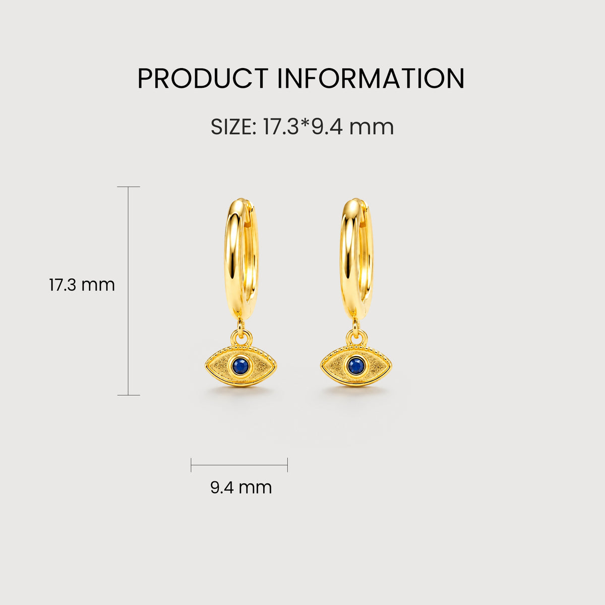 S925 18K Gold-Plated Eye Charm Hoop Earrings