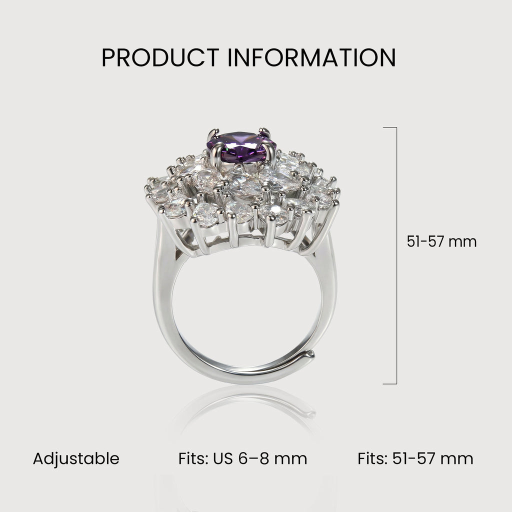 Silver-Tone Purple Zircon Floral Halo Ring