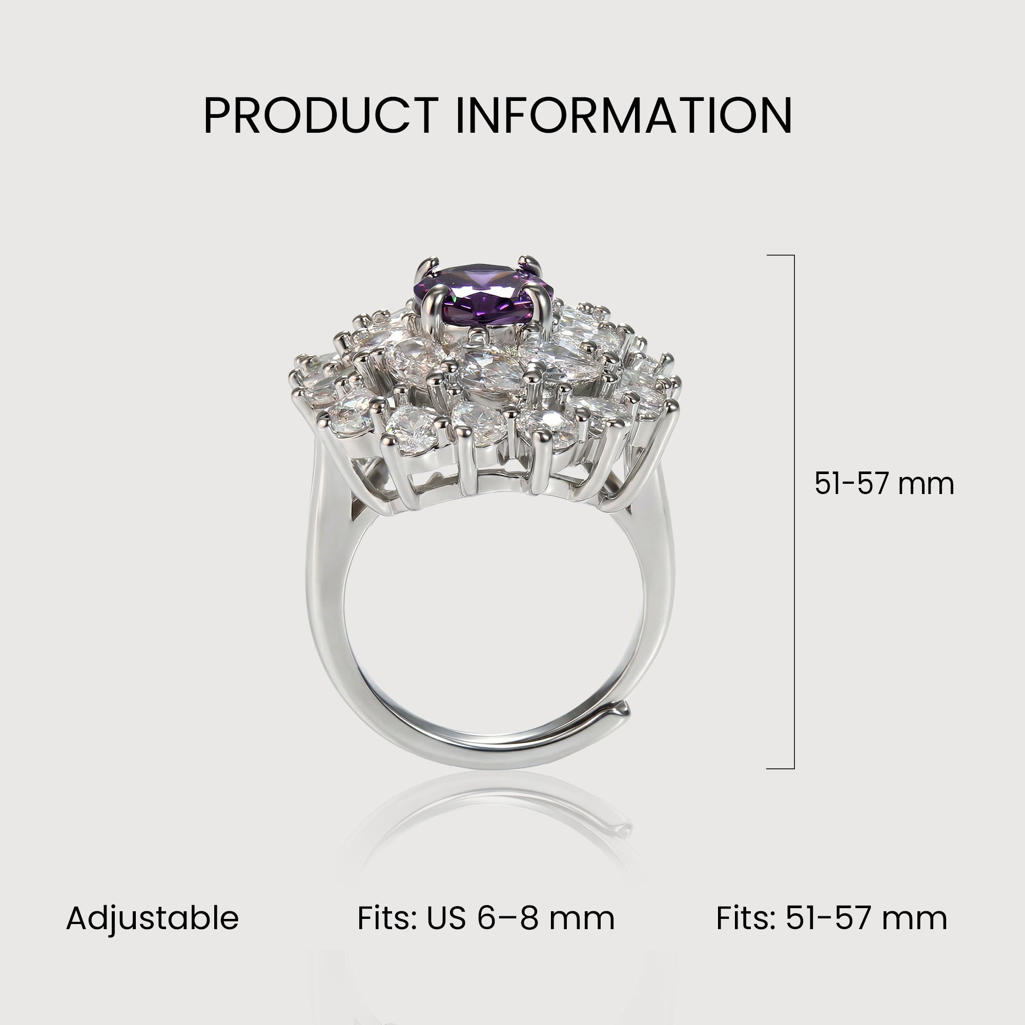 Silver-Tone Purple Zircon Floral Halo Ring