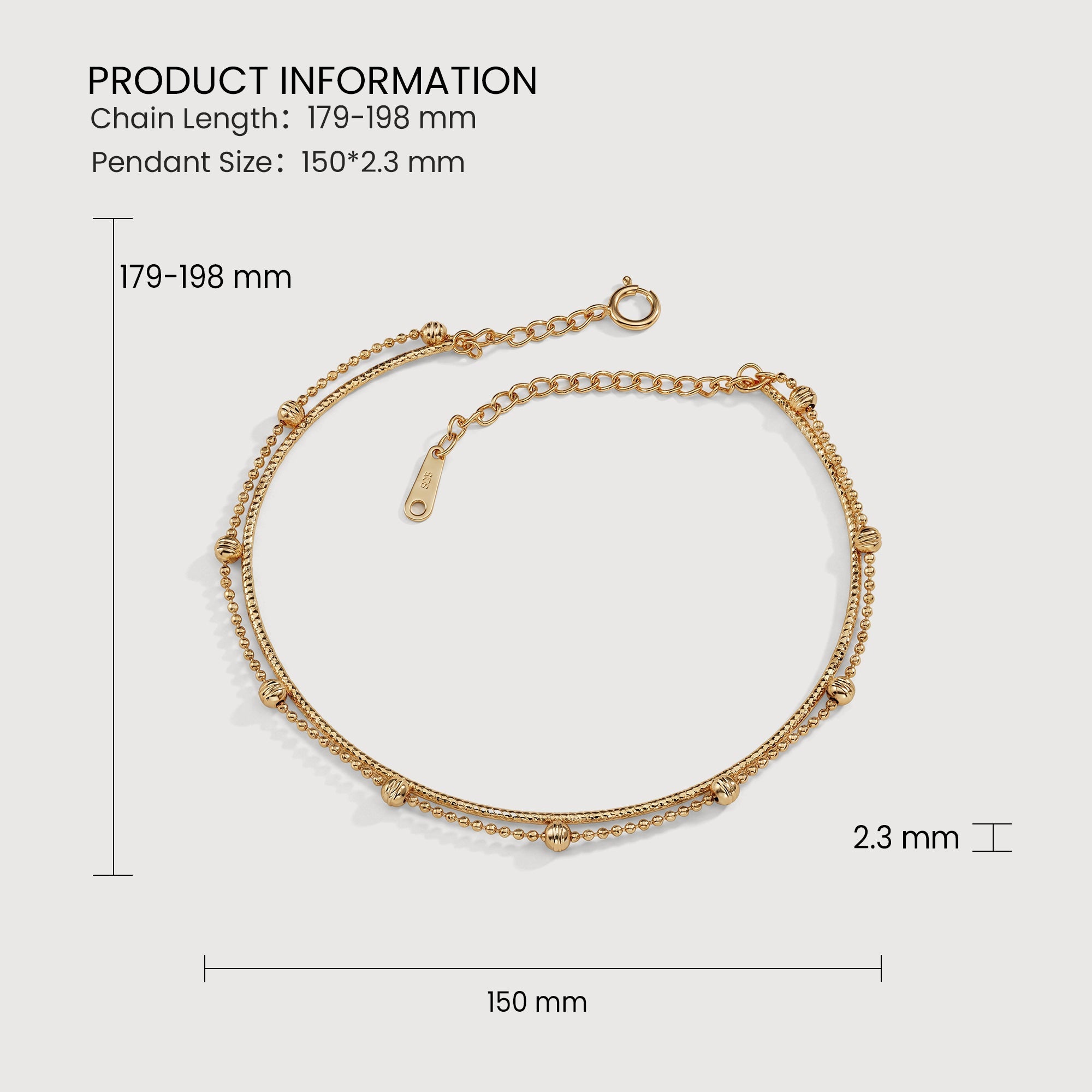 18K Gold-Plated S925 Double-Chain Bead Bracelet