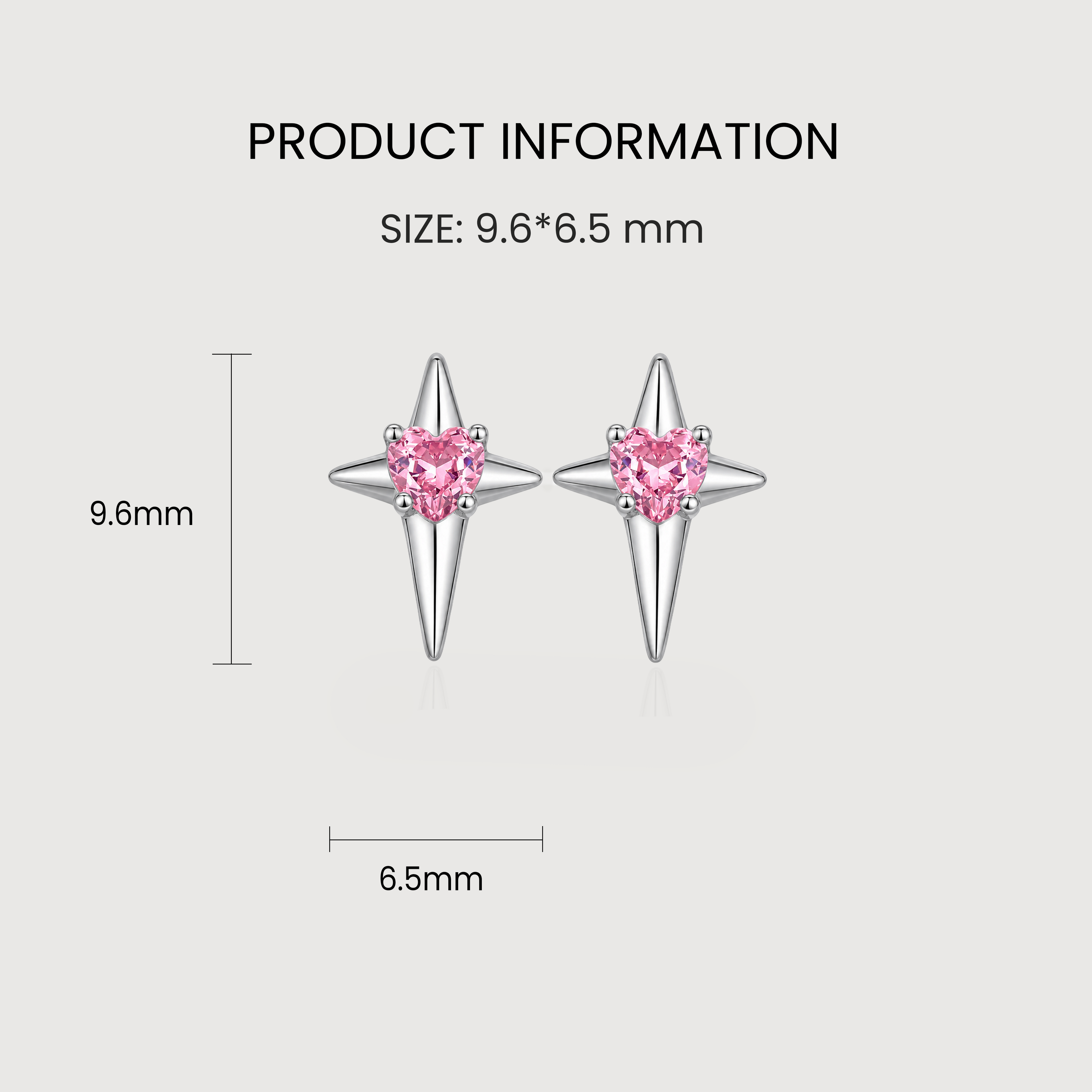 Pink Heart Starburst Zircon Stud Earrings