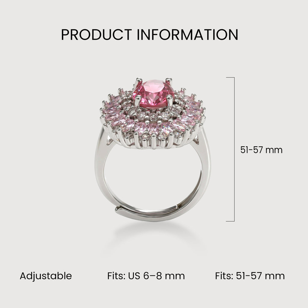 Pink Zircon Floral Halo Adjustable Ring