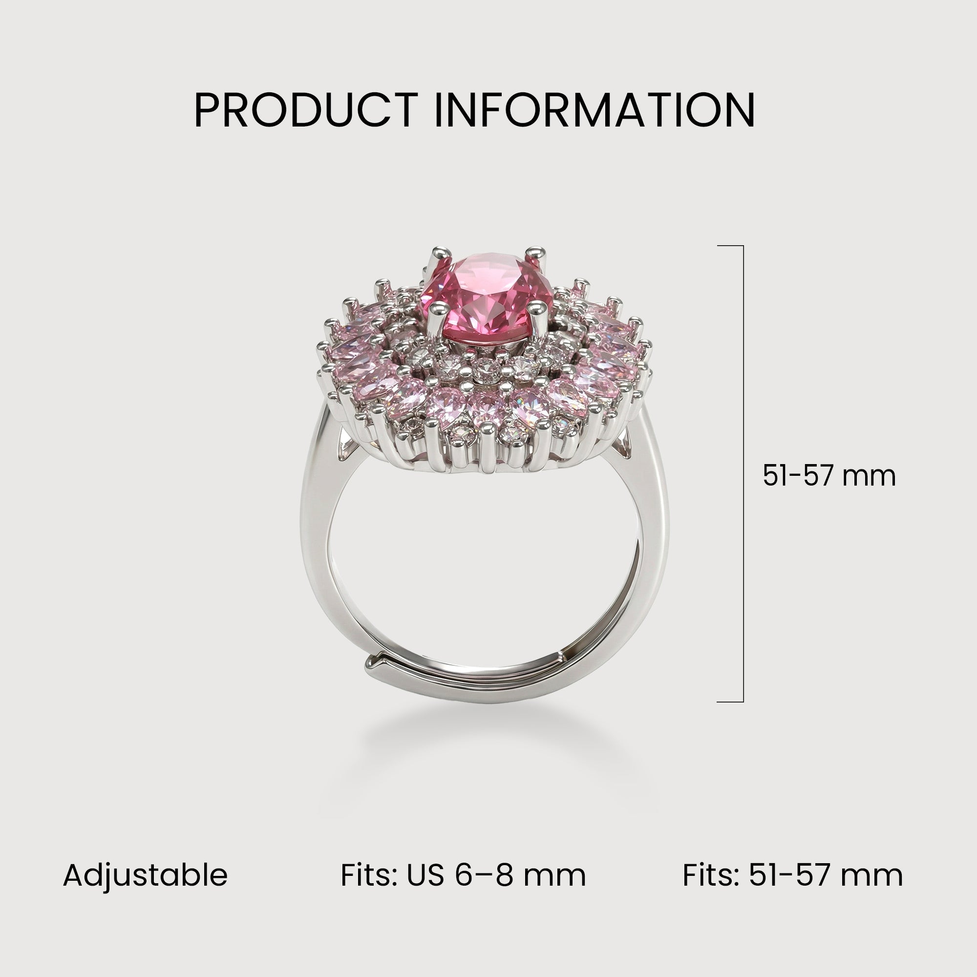 Pink Zircon Floral Halo Adjustable Ring