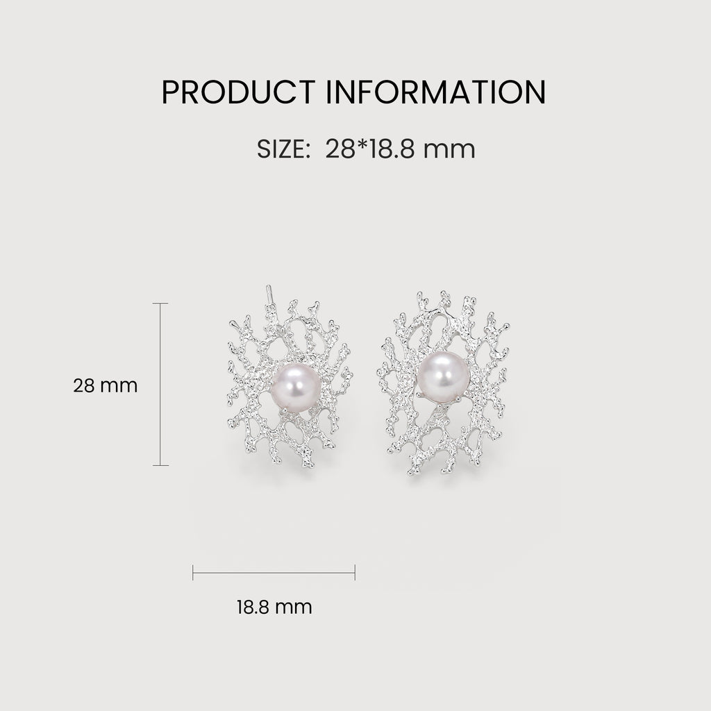 Coral Branch Pearl Statement Stud Earrings