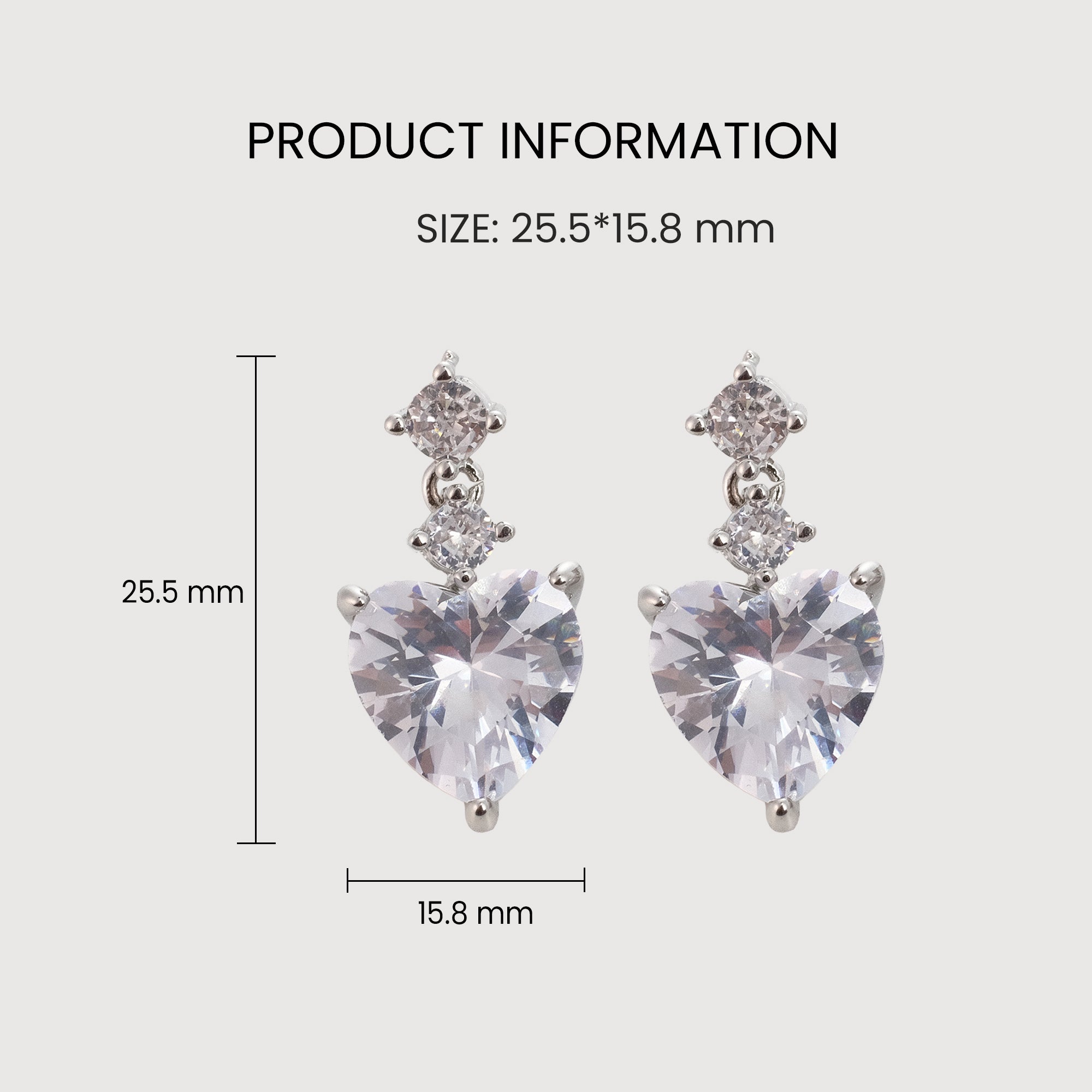 Heart-Cut Zircon Drop Stud Earrings