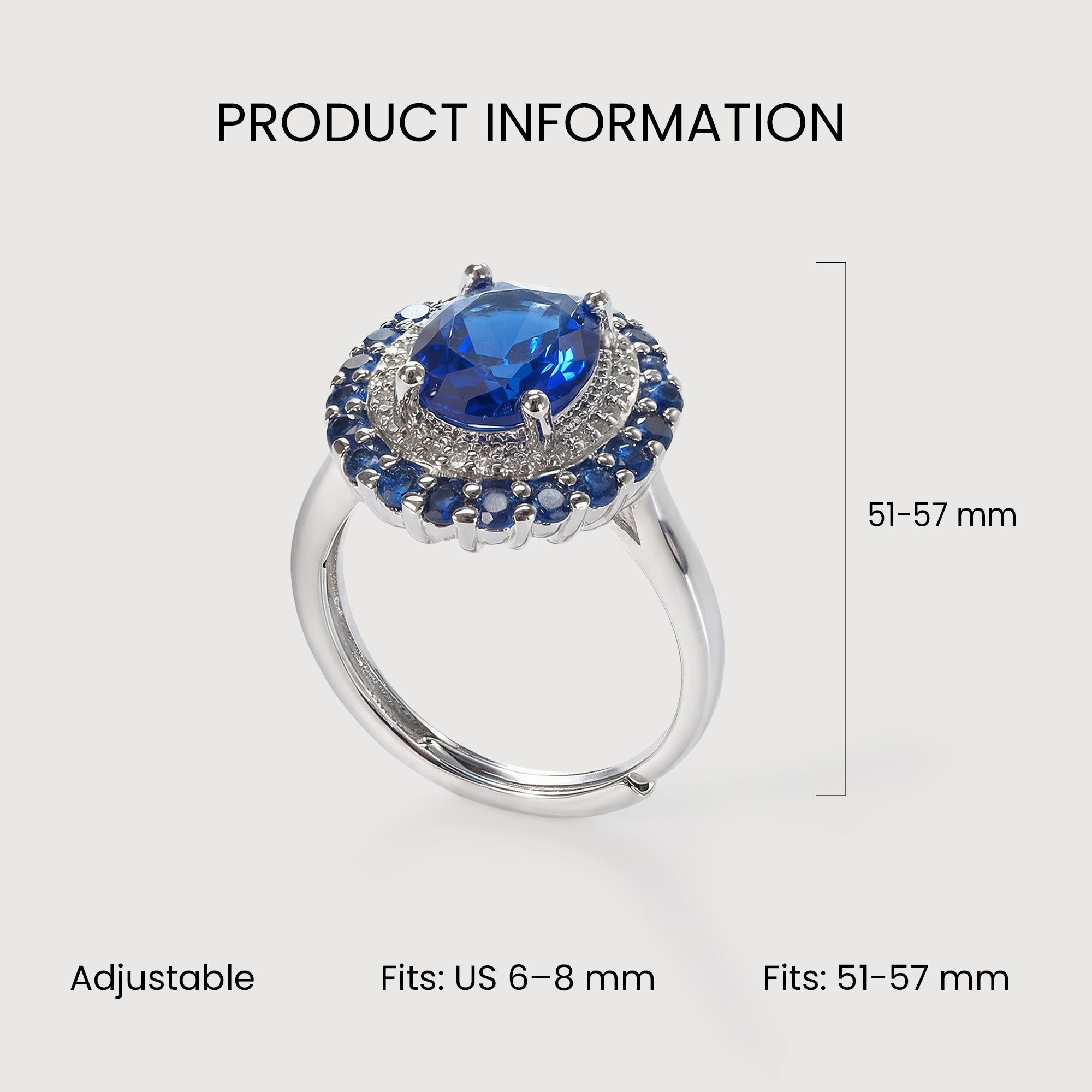 Silver-Tone Blue Zircon Halo Adjustable Ring