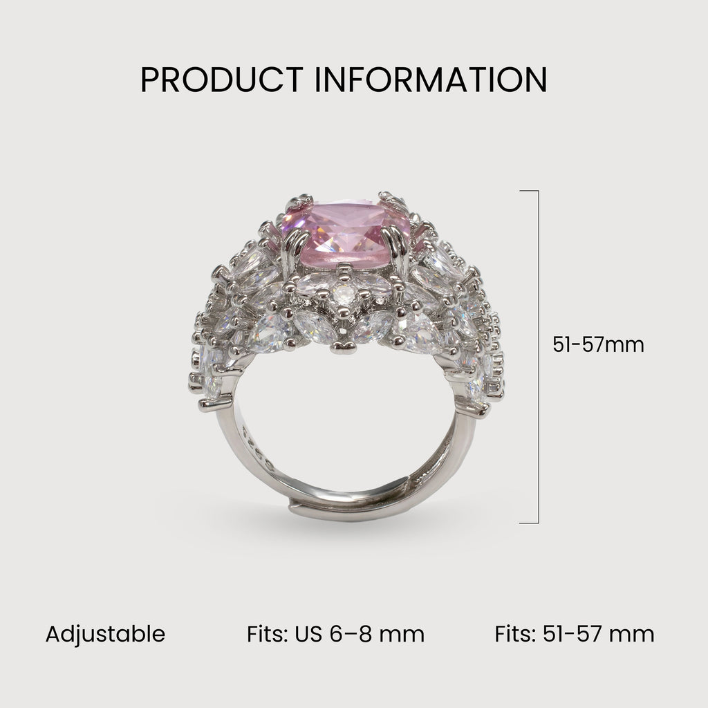 Silver-Tone Pink Cushion Zircon Halo Ring