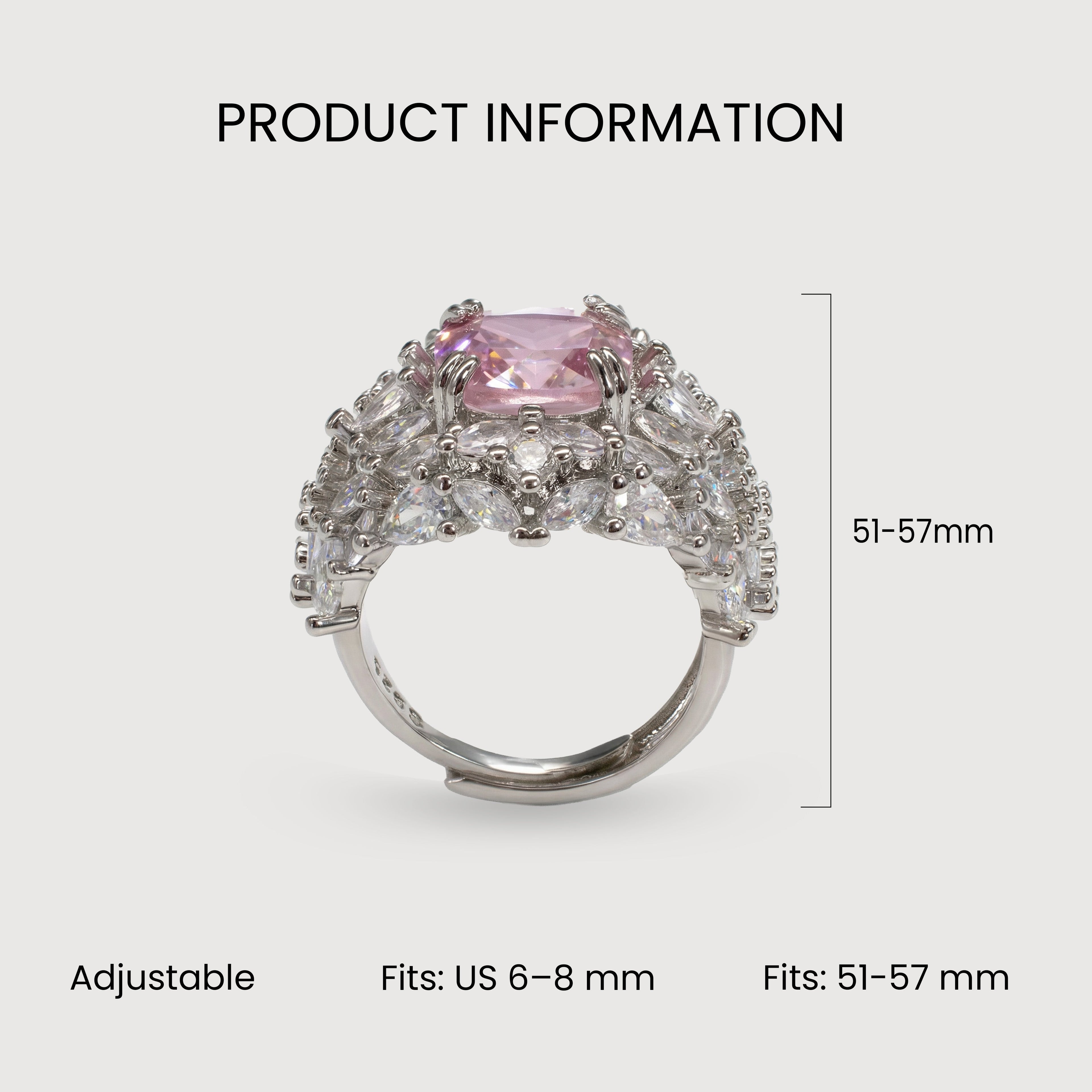 Silver-Tone Pink Cushion Zircon Halo Ring