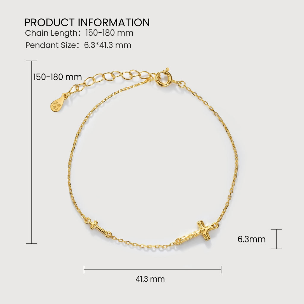 Double Cross S999 Silver Chain Bracelet