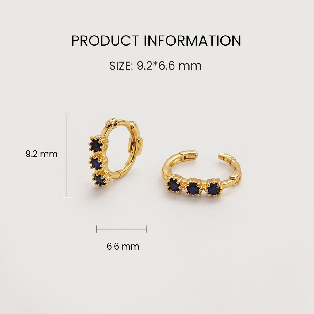Gold-Plated S925 Triple Blue Zircon Huggie Earrings