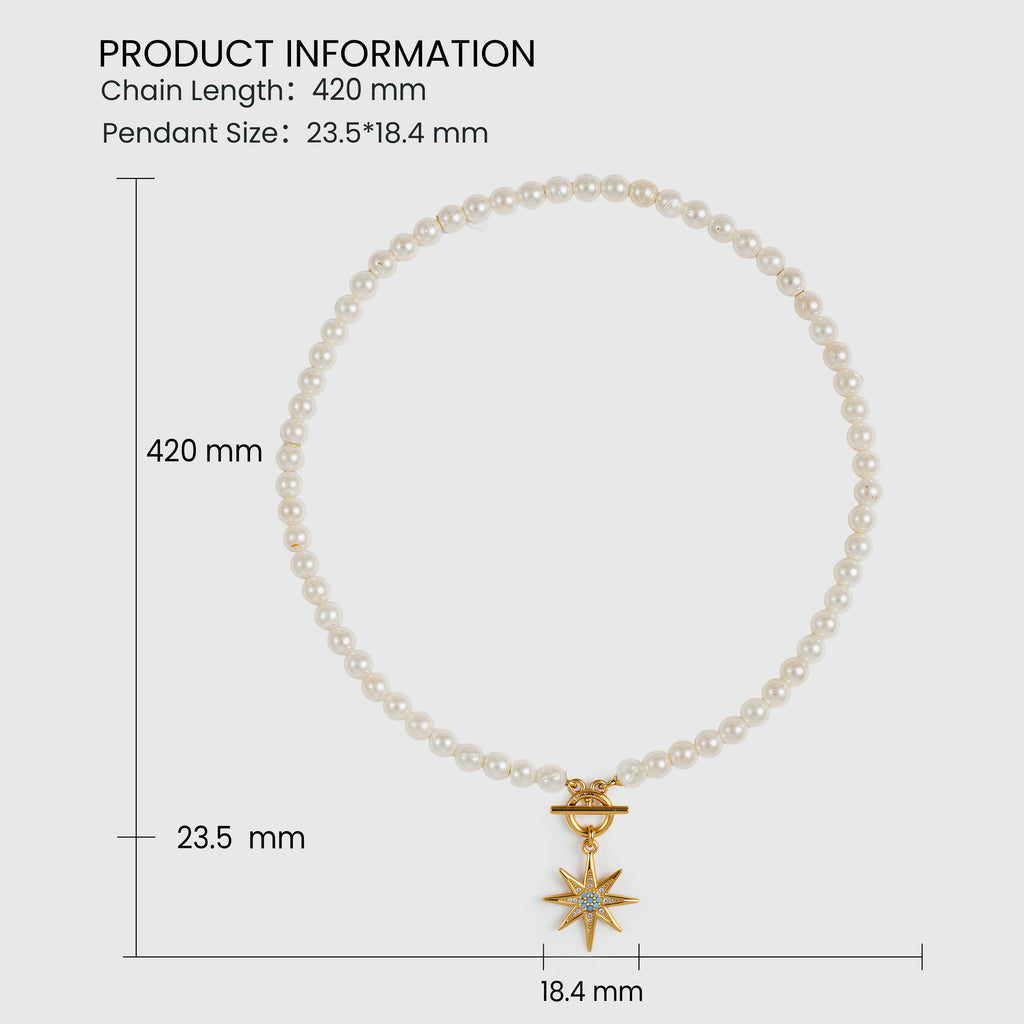 Gold-Plated Blue Starburst Pearl-Bead Necklace