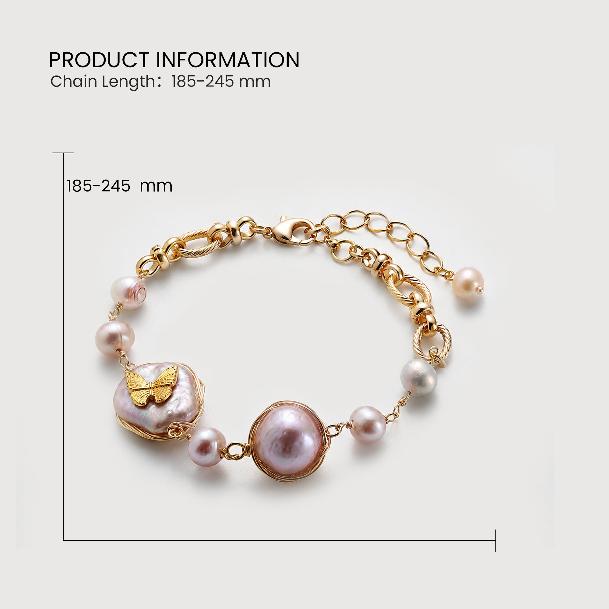 Gold-Plated Baroque Pearl Butterfly Bracelet