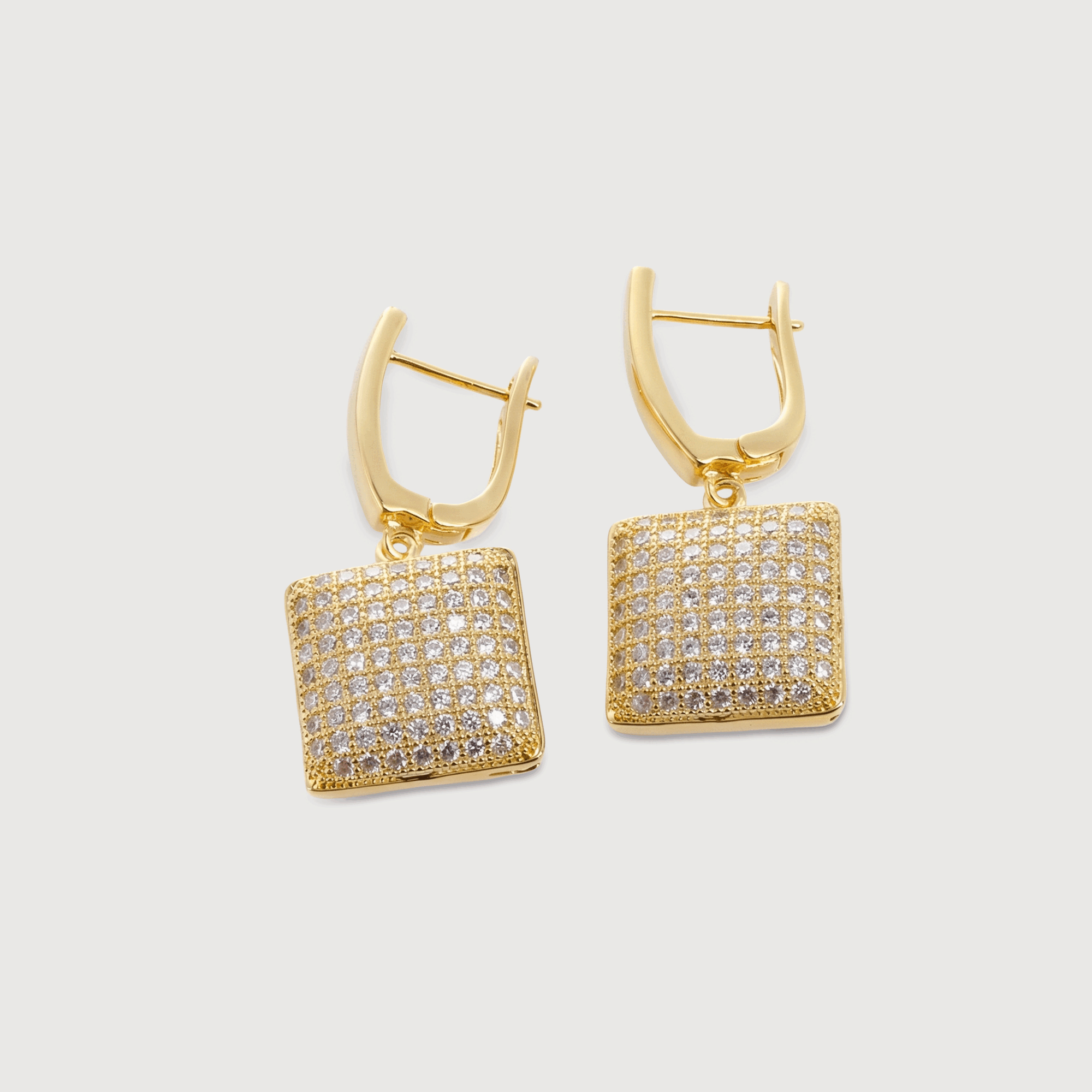 Pavé Zircon Square Leverback Drop Earrings