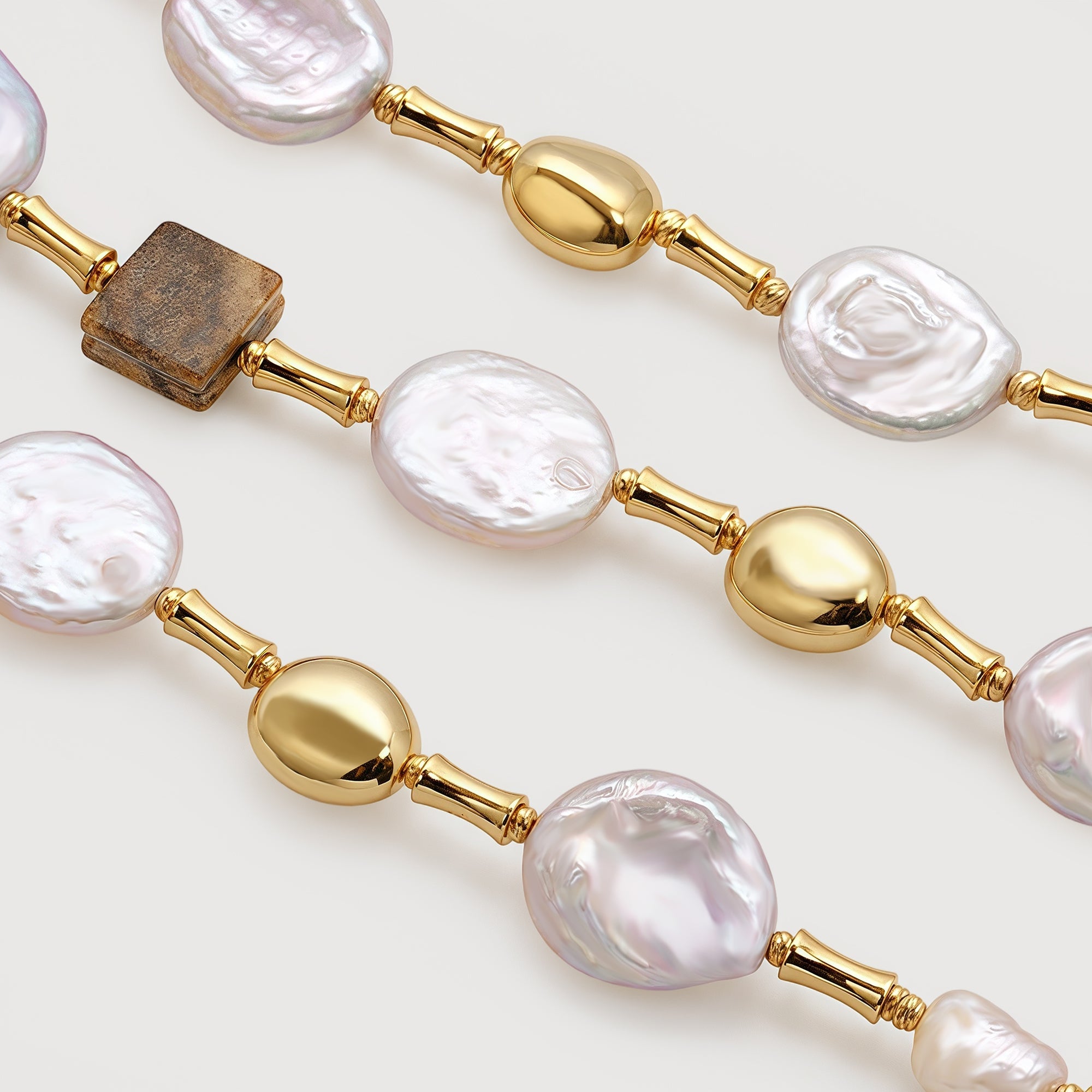 18K Gold-Plated Pearl & Picture Jasper Bracelet
