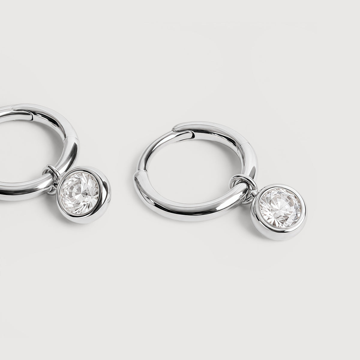 5A CZ Bezel Drop Huggie Hoop Earrings