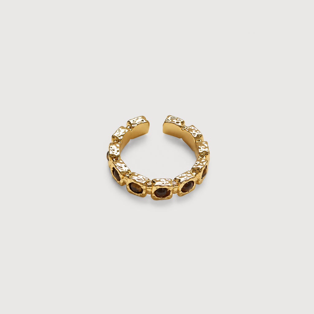 Natural Tiger's Eye Adjustable 18K Gold-Plated Copper Ring