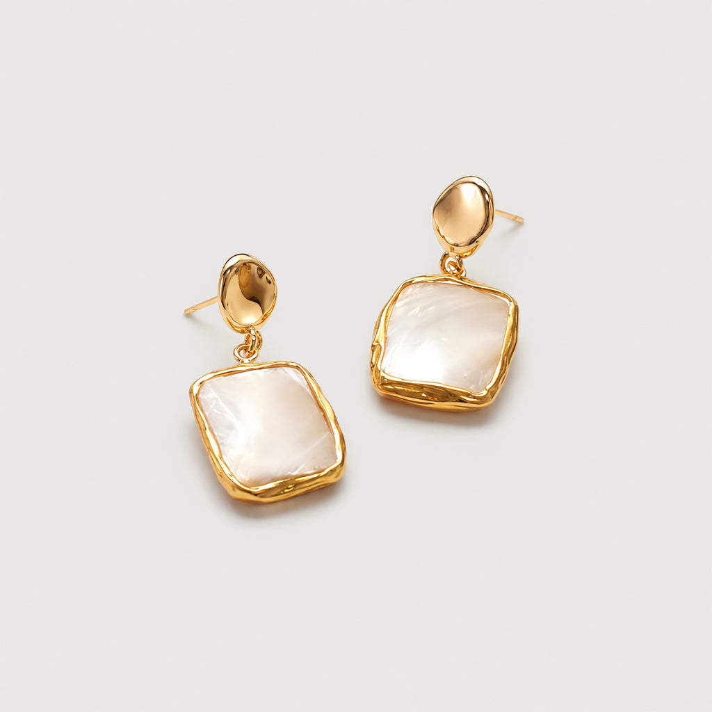 18K Gold-Plated Shell Square Drop Earrings