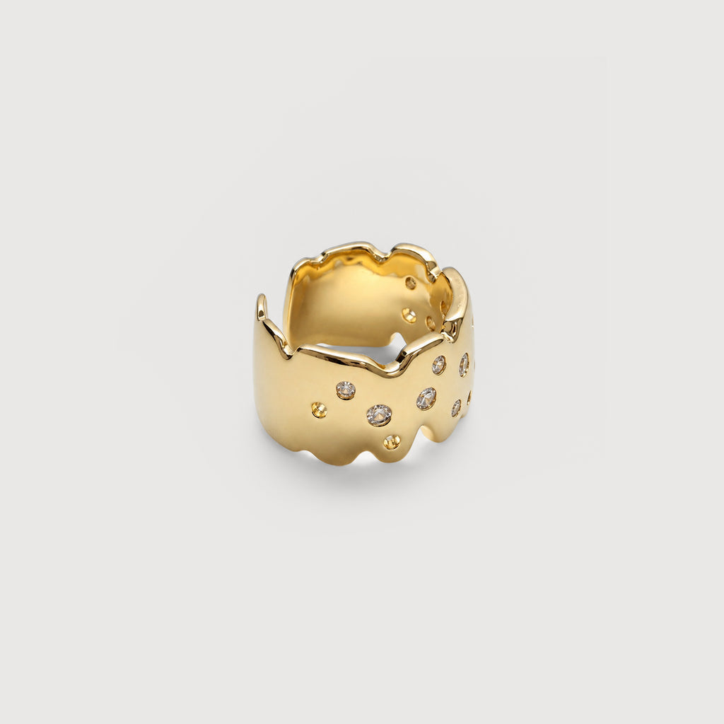 5A Zirconia Irregular Wide Gold-Plated Copper Alloy Ring
